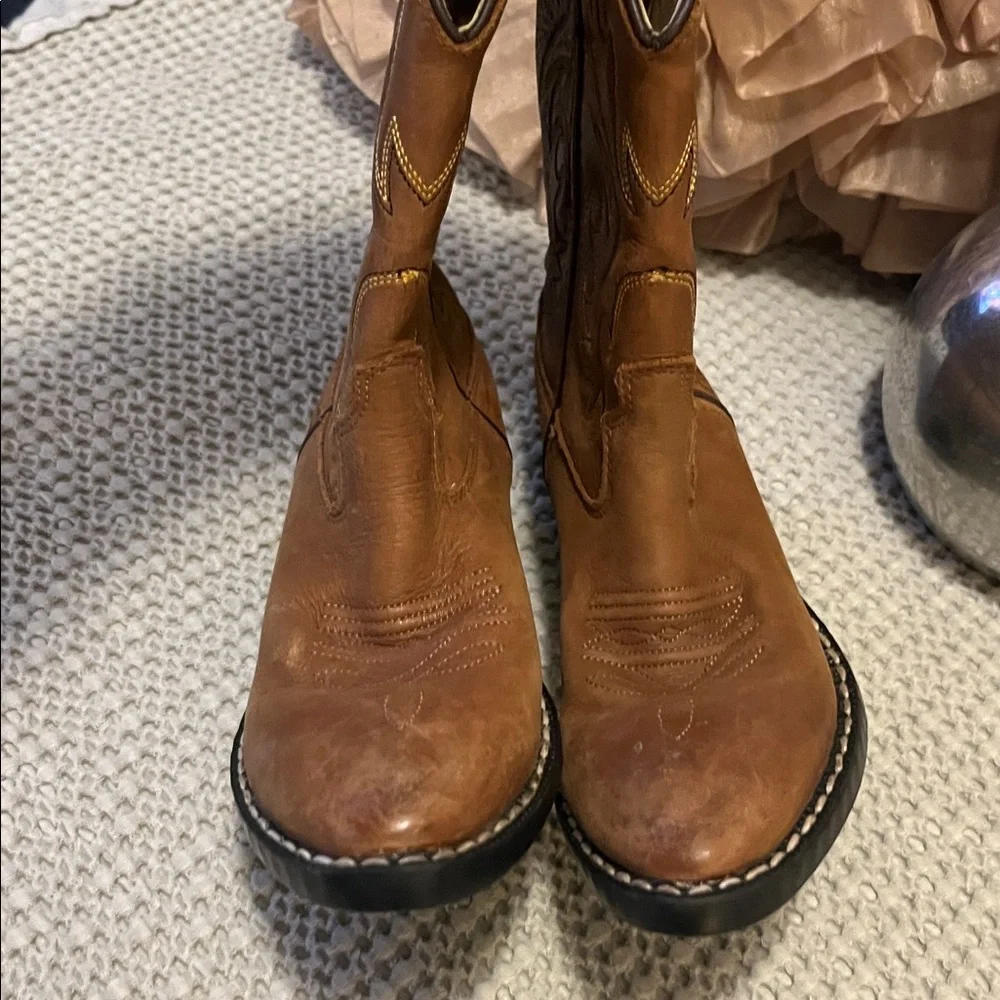 Old West Tan Light Brown Leather Kids Western Cowboy Boots 12.5 (little boy)
